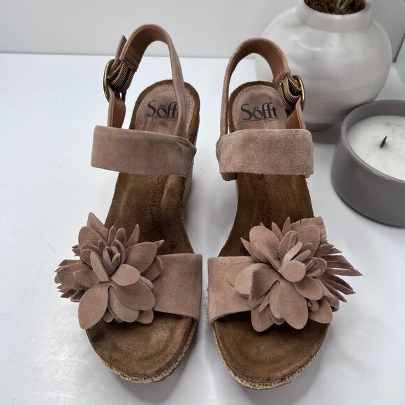 Sofft Cali Suede Floral Wedge Sandals Rose Taupe SF0078188 Women's 8.5M NWOB - Picture 5 of 10